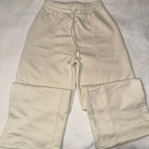 Zara Off-White Ribbed Waistband Pants